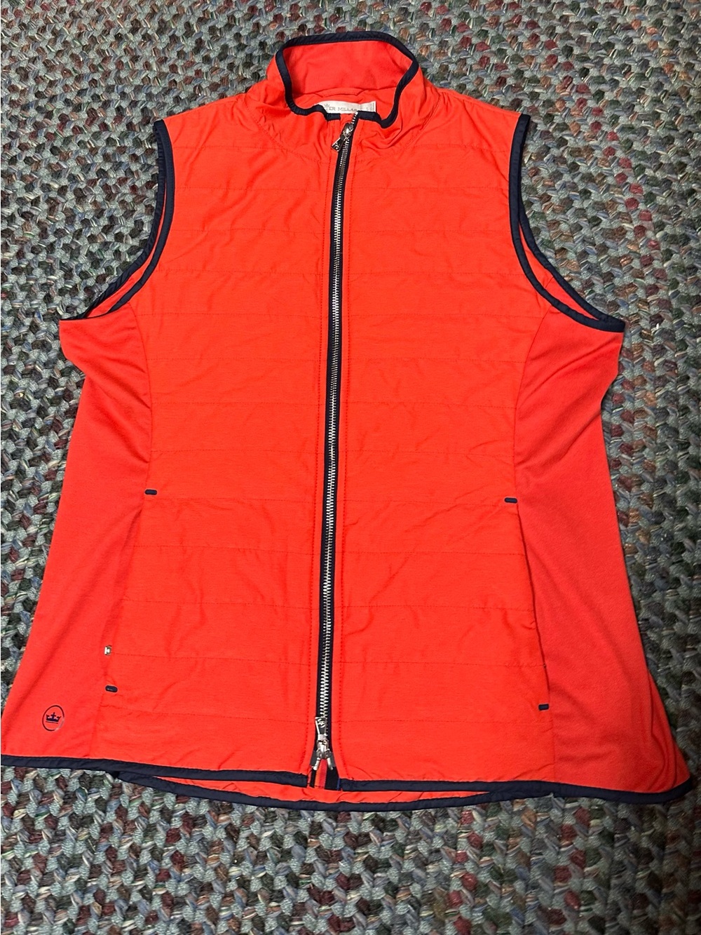 Peter Millar Crown Sport Red Orange Quilted Sleeveless Vest with Navy Trim L